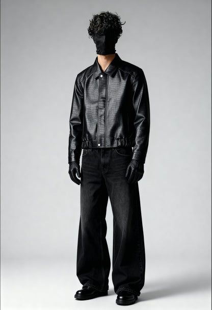 ONYX CROC LEATHER - BOMBER JACKET