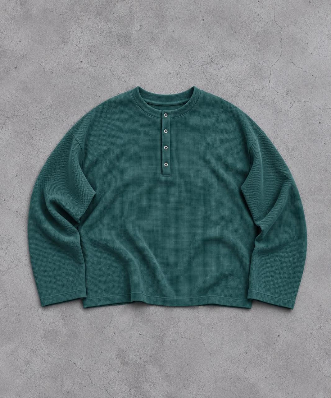 DEEP TEAL WAFFLE HENLEY
