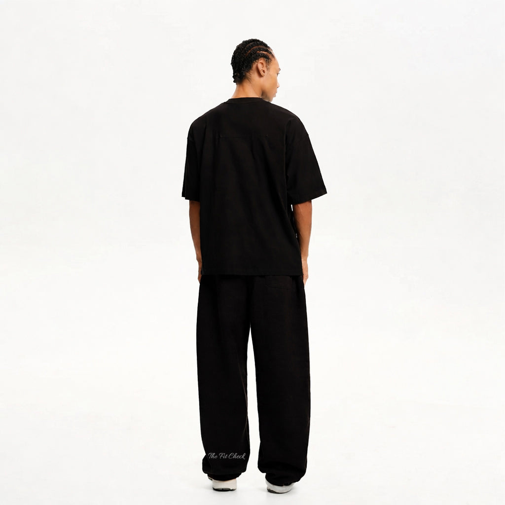 JET BLACK WIDE LEG BAGGY SWEATPANTS (350)