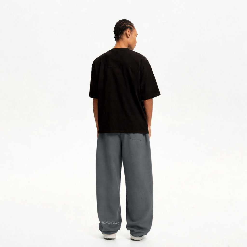 CHARCOAL GREY WIDE LEG BAGGY SWEATPANTS (350)